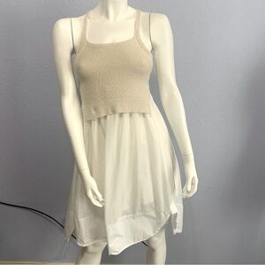 Anthropologie Maeve Cotton Silk Racerback Boho Cream White Lined Tank Dress